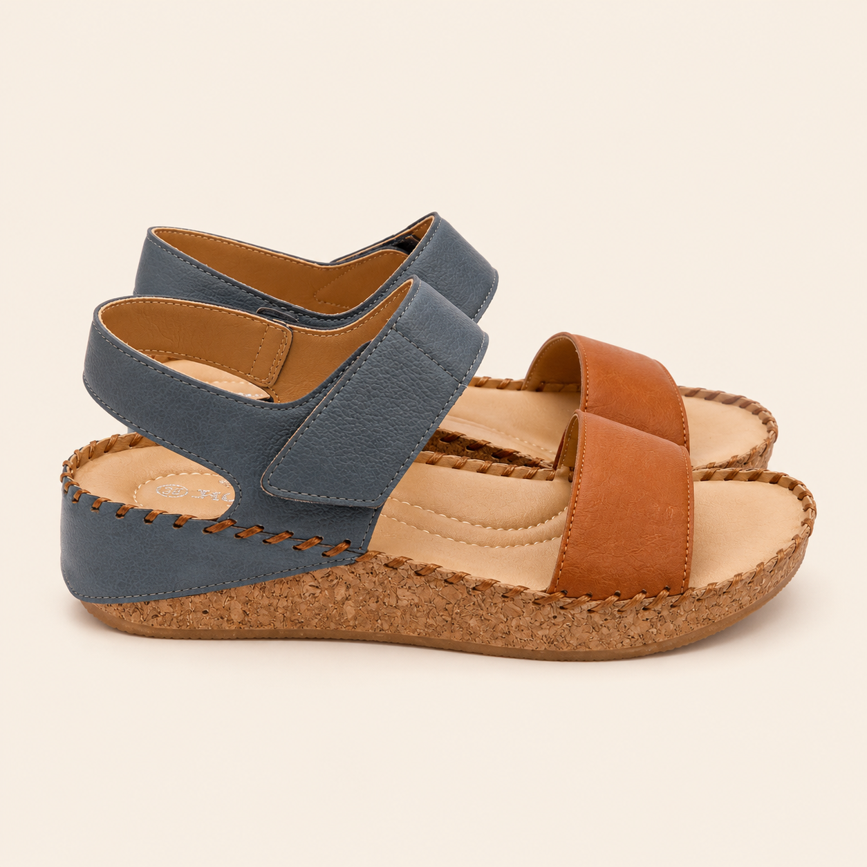 Sandales confort bleu et camel - Image 3