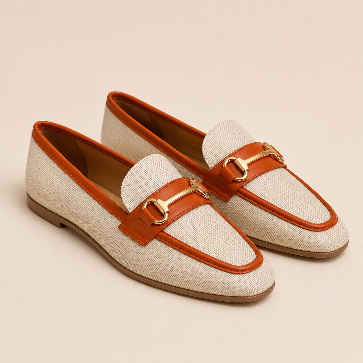 Mocassins écru et orange
