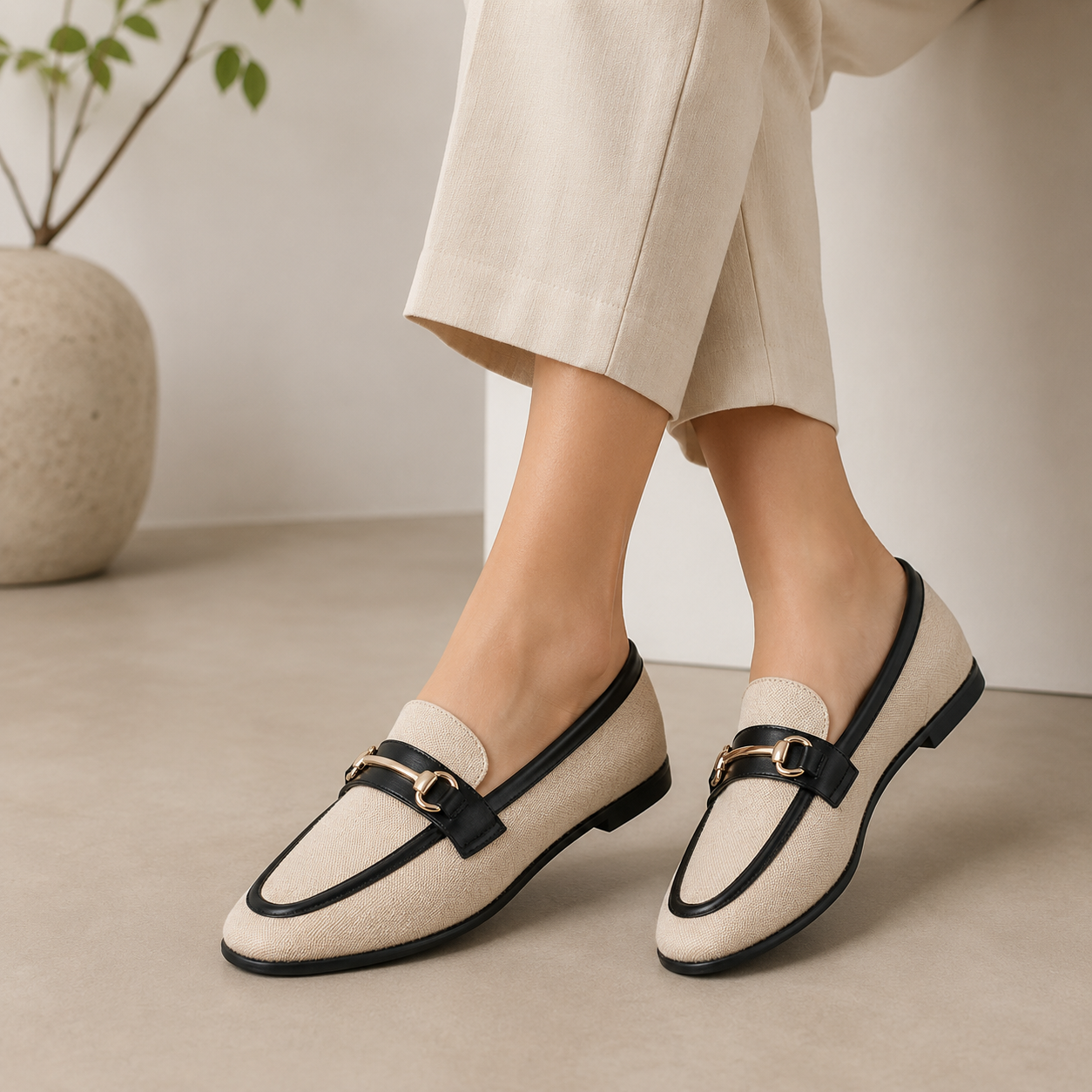 Mocassins écru et noir - Image 2